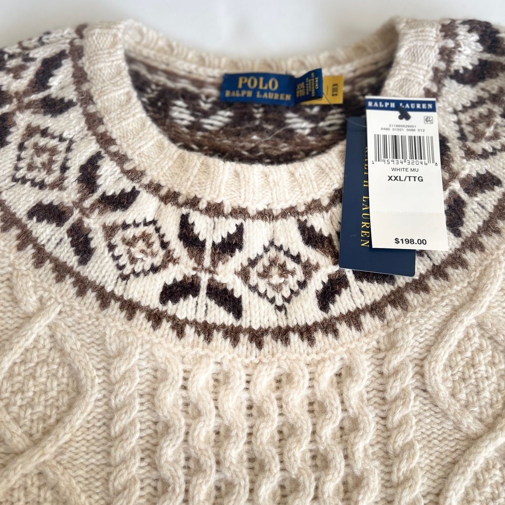 Polo Ralph Lauren 100% Wool cable knit pattern thick crewneck sweaters - Picture 2 of 9